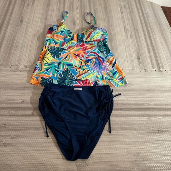 Island Collection Caribbean Tummy Control Strap Swimsuit Set - Picture 2 of 8